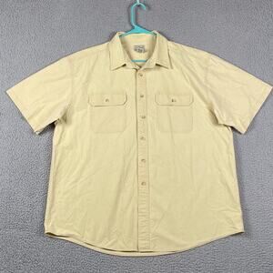 LL Bean Mens XL Regular Short Sleeve Cotton Work Shirt Khaki Field Utility